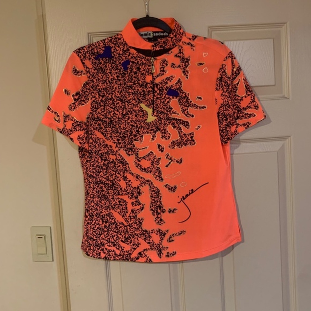 Jamie Sadock Orange/Black Print Golf Top sz S